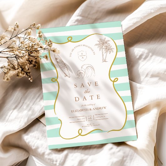 Gestreifte Strandhochzeit Save The Date