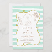 Gestreifte Strandhochzeit Save The Date (Vorderseite)