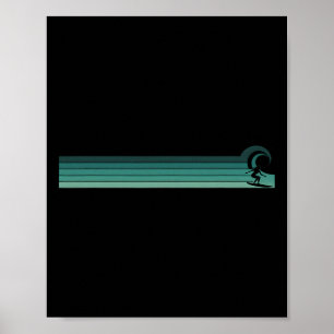 Gestreifte Surferin beim Wellenfang Poster