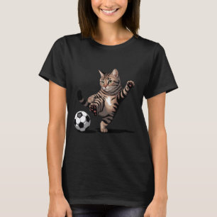 Gestreifte Tabby-Katze tritt Fußball Ll Lustige Ka T-Shirt