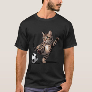 Gestreifte Tabby-Katze tritt Fußball Ll Lustige Ka T-Shirt