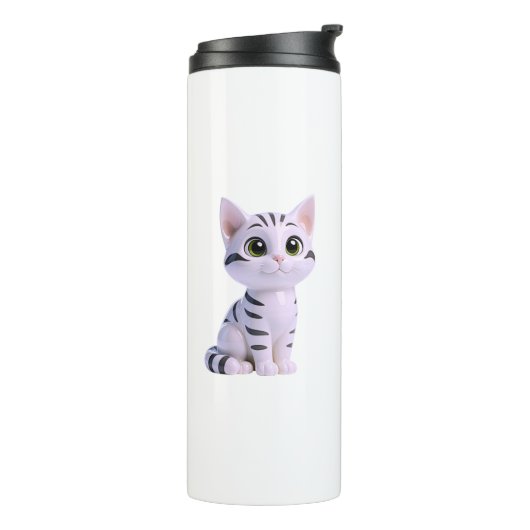 Gestreifte Tabby Kawaii Thermosbecher (Nach links gedreht)