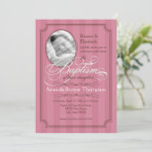 Gestreifte Taufe-Einladung (dunkles Rosa) Einladung (Stehend Vorderseite)