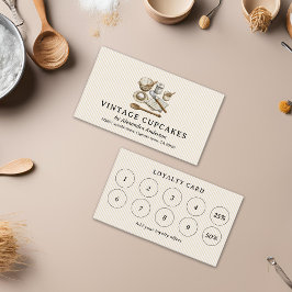 Gestreifte Vintage-Kochenutensilien Bäckerei  Treuekarte