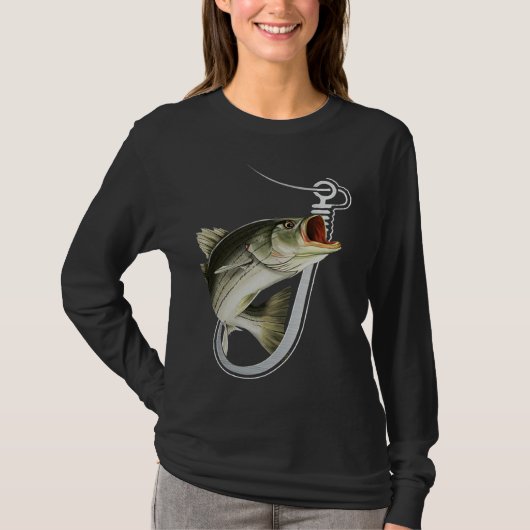 Gestreifter Barsch Angeln Fischhaken T-Shirt (Vorderseite)