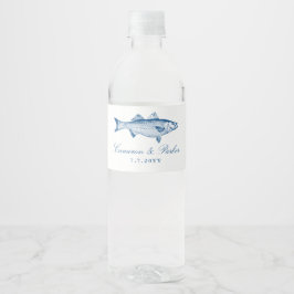 Gestreifter Bass Navy Blau Fisch Hochzeitsgunst Wasserflaschenetikett