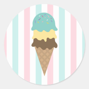 Gestreifter Eiscreme-Kegel-Rundaufkleber (4) Runder Aufkleber