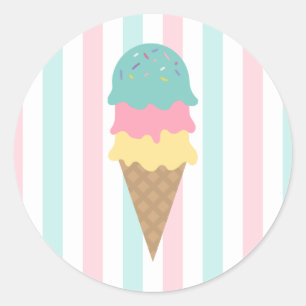 Gestreifter Eiscreme-Kegel-Rundsticker (2) Runder Aufkleber