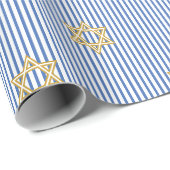 Gestreifter Helles Blau Jüdischer Goldener Davidst Geschenkpapier (Rolleneckpunkt)
