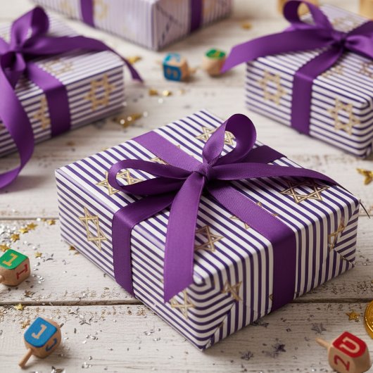 Gestreifter indigoblauer jüdischer Davidstern aus  Geschenkpapier