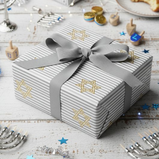 Gestreifter Klassiker Silberner Jüdischer Davidste Geschenkpapier