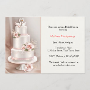 Gestreifter Kuchen, Rose, Schwäne, Brautparty Einladung