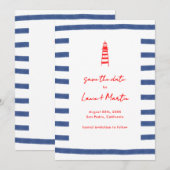 Gestreifter Leuchtturm Rot Blau Ostküste Save The Date (Vorne/Hinten)