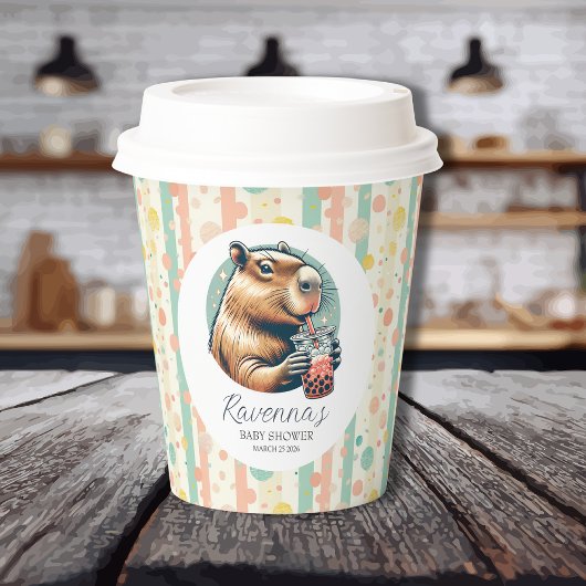 Gestreifter lustiger Capybara personalisierter Bab Pappbecher