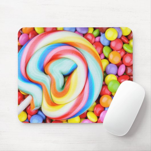 Gestreifter Lutscher und mehrfarbige Smarties Mousepad (Mit Mouse)