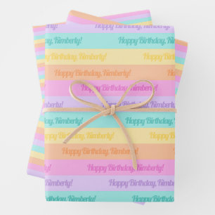 Gestreifter personalisierter Name Geschenkpapier Set