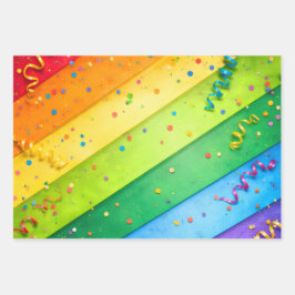 Gestreifter Regenbogen mit Konfetti Geschenkpapier Set