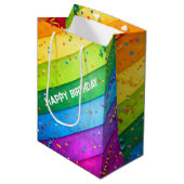 Gestreifter Regenbogen mit Konfetti Mittlere Geschenktüte (Vorderseite Schrägansicht)