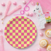 Gestreifter rosa und gelber Druck Pappteller (Party)