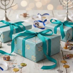 Gestreifter tiefer Teal-Jüdischer Davidstern aus G Geschenkpapier