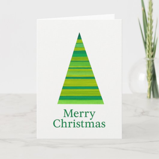 Gestreifter Wasserfarben-Weihnachtsbaum Karte (Vorderseite)