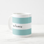 Gestreiftes Aqua-personalisierte Tasse (Vorderseite Links)