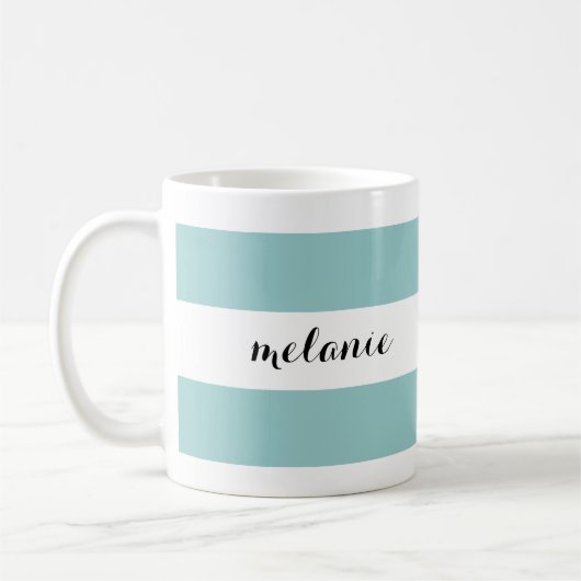 Gestreiftes Aqua-personalisierte Tasse (Links)
