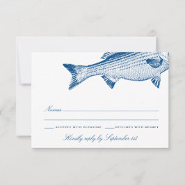 Gestreiftes Bass Fishing-Thema Elegante Hochzeit RSVP Karte