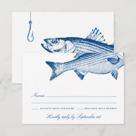 Gestreiftes Bass Fishing-Thema Elegante Hochzeit RSVP Karte