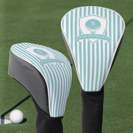 Gestreiftes Blau Grün Modern Name Initiale Monogra Golf Headcover