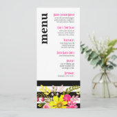 Gestreiftes Blumen-Schwarzweiss-Menü Menükarte (Stehend Vorderseite)
