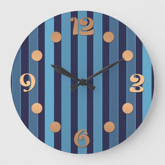 Gestreiftes einfaches Muster Retro-Blau Große Wanduhr (Vorderseite)