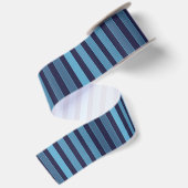 Gestreiftes einfaches Muster Retro Blau Satinband (Rückseite)