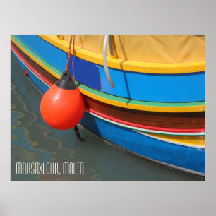 Gestreiftes Fischerboot Hafen Marsaxlokk Malta Poster