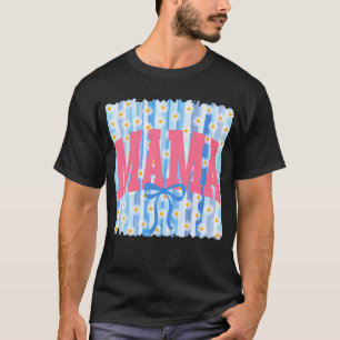 Gestreiftes Frühling Mama Daisy Blau Coquette Blum T-Shirt