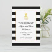 Gestreiftes goldenes Ananashousewarming-Party Einladung (Stehend Vorderseite)