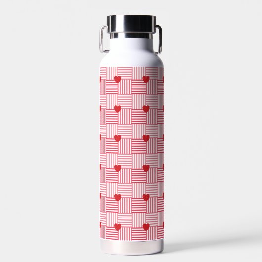 Gestreiftes Herzen-Patchwork-Muster Trinkflasche (Vorne)