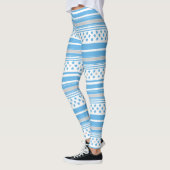 Gestreiftes Himmelblau-Muster mit Sternen Leggings (Links)