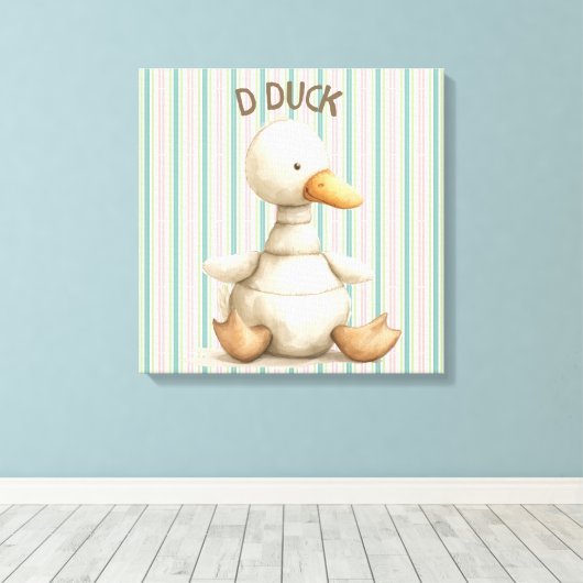 Gestreiftes Kinderzimmer mit Duck & D Duck Accent Leinwanddruck (Insitu (Holzboden))
