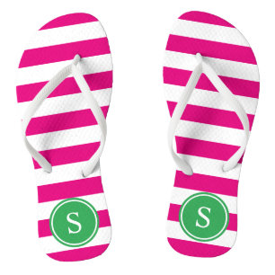 Gestreiftes Monogramm im Rosa u. im Grün Badesandalen