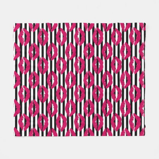 Gestreiftes Muster des Lippenstift-Kuss-B&W Fleecedecke (Vorderseite (Horizontal))