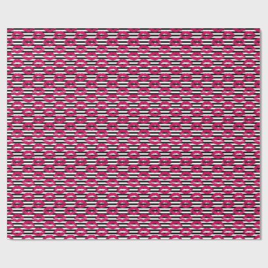 Gestreiftes Muster des Lippenstift-Kuss-B&W Geschenkpapier (Flach)