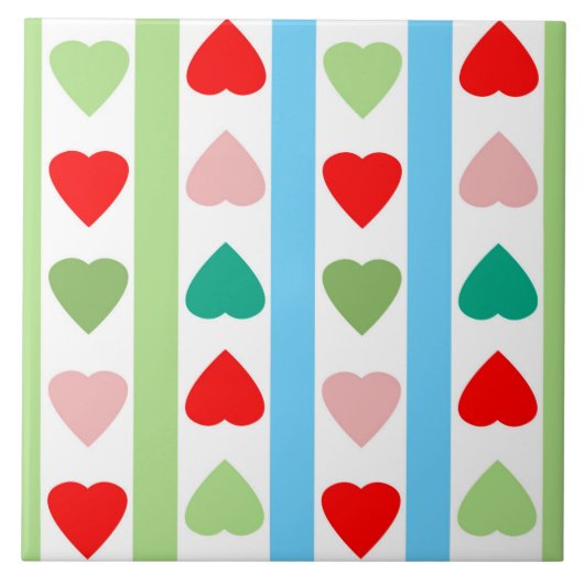 Gestreiftes Muster mit Herzen zum Valentinstag Fliese (Vorderseite)