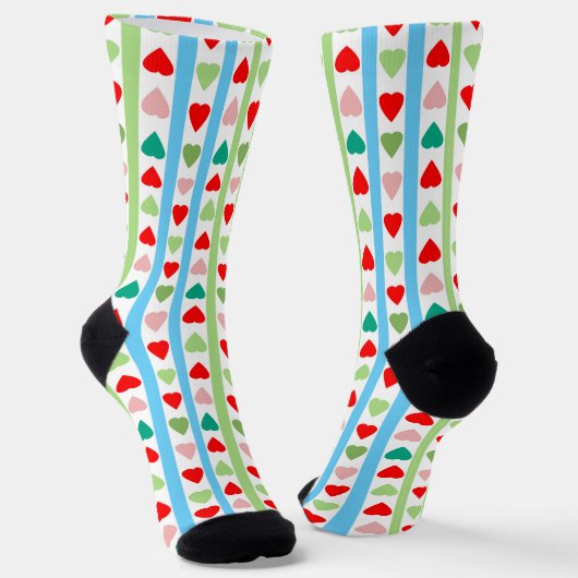 Gestreiftes Muster mit Herzen zum Valentinstag Socken (Gewinkelt)