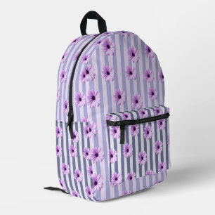 gestreiftes Muster mit lila Gänseblümchen Bedruckter Rucksack