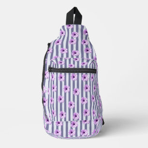 gestreiftes Muster mit lila Gänseblümchen Crossbody Bag