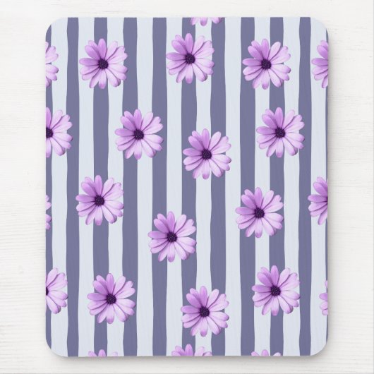 Gestreiftes Muster mit lila Gänseblümchen Mousepad (Vorne)
