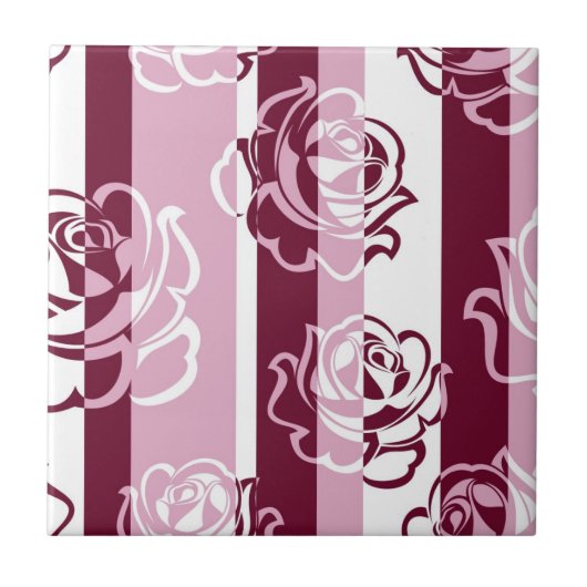 Gestreiftes Muster mit Rosen Fliese (Vorderseite)