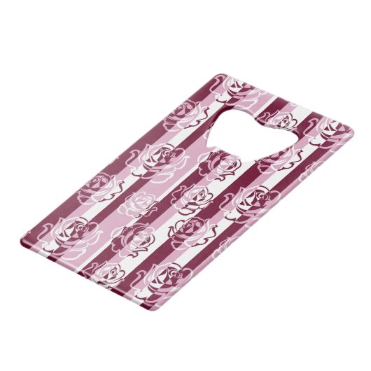 Gestreiftes Muster mit Rosen Geldkarten Flaschenöffner (Vorderseite Schrägansicht)