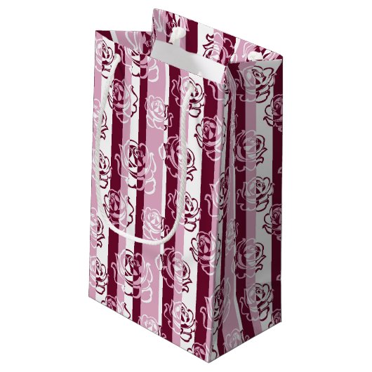 Gestreiftes Muster mit Rosen Kleine Geschenktüte (Rückseite Schrägansicht)